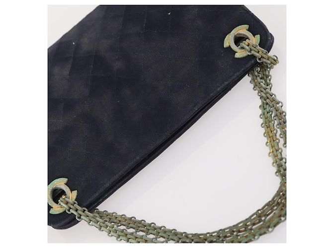 CHANEL Borsa a Mano Matelassé con Catena Cotone Blu Navy Oro CC Auth YKZ061 D'oro - vista 6