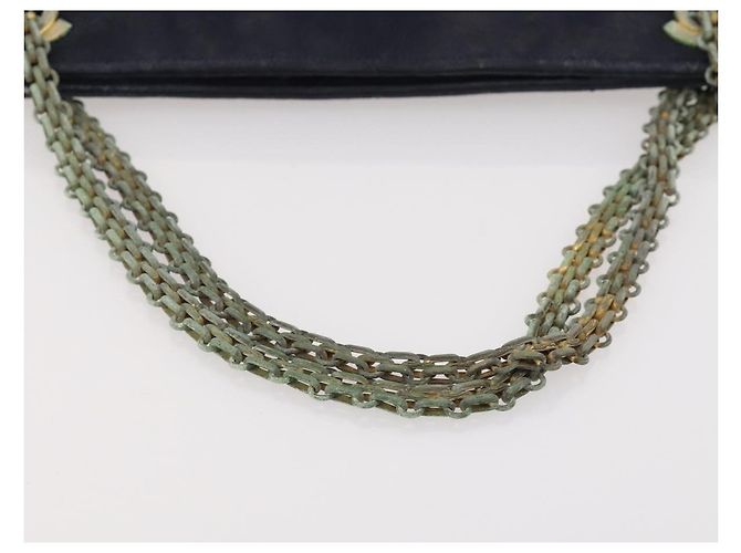 CHANEL Borsa a Mano Matelassé con Catena Cotone Blu Navy Oro CC Auth YKZ061 D'oro - vista 7