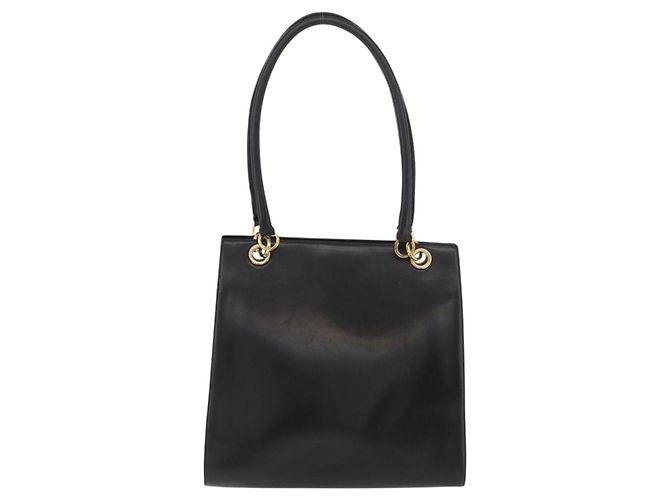 Bolsa de Ombro Gancini em Couro Preto e Dourado Salvatore Ferragamo Auth ARZ826 - vista 2