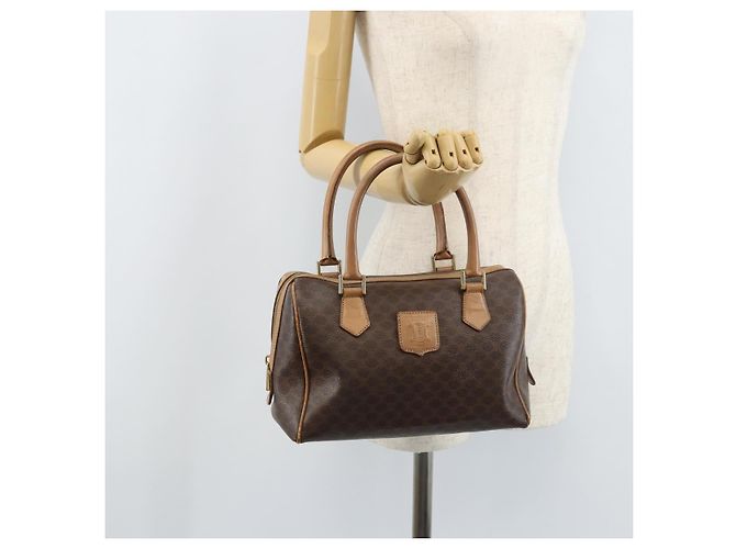 Céline Borsa a mano in tela Macadam CELINE in pelle PVC marrone oro Auth YKZ044 D'oro - vista 22