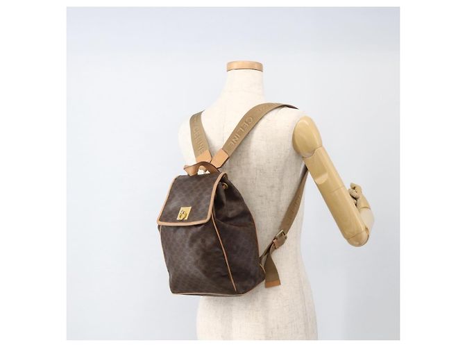 Céline CELINE Macadam Canvas Backpack PVC Leather Brown Gold Auth ARZ862 Golden - view 22