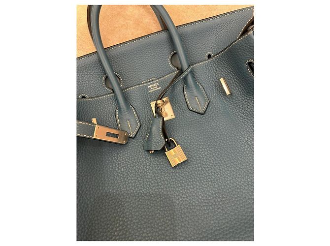 Hermès Birkin 35 in pelle Togo Blu Jean con palladio - vista 11