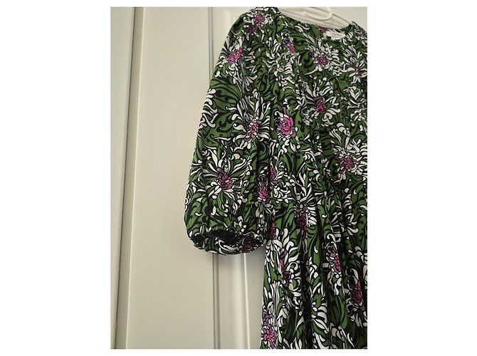 Max Mara Kleid mit grünen Blumen Pink Weiß - Ansicht 2