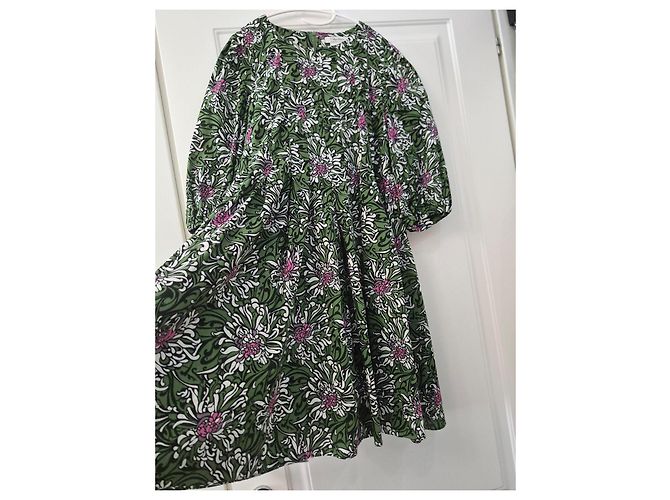Max Mara Kleid mit grünen Blumen Pink Weiß - Ansicht 3
