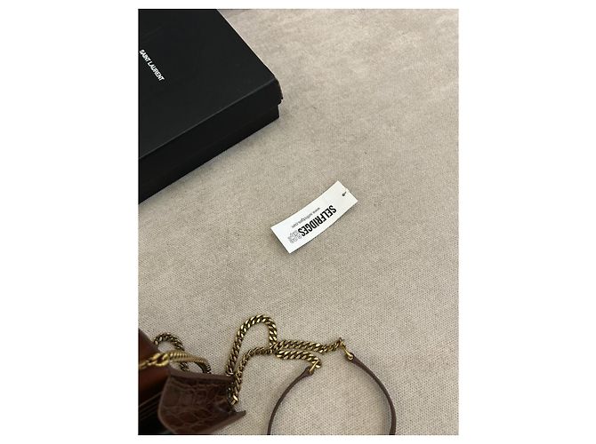 Yves Saint Laurent Saint Laurent Borsa Kate Chain Pelle Pressa Coccodrillo Marrone - vista 14