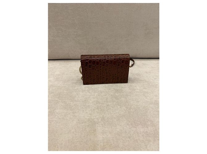 Yves Saint Laurent Saint Laurent Borsa Kate Chain Pelle Pressa Coccodrillo Marrone - vista 3