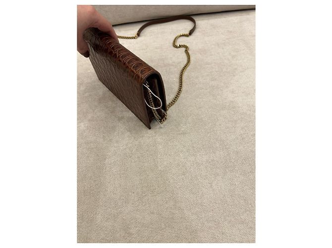 Yves Saint Laurent Saint Laurent Borsa Kate Chain Pelle Pressa Coccodrillo Marrone - vista 4