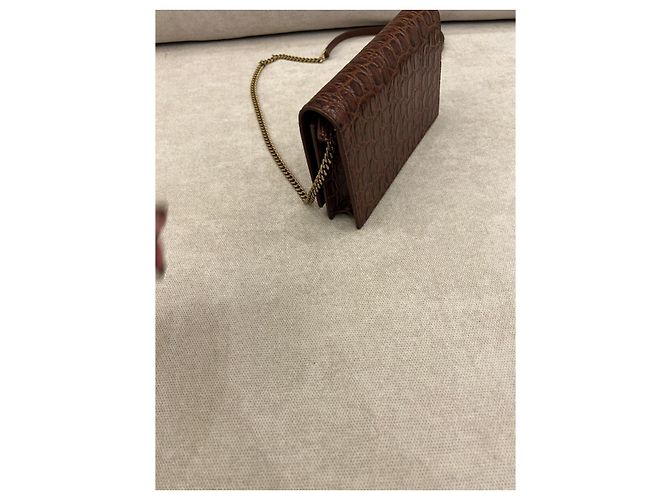 Yves Saint Laurent Saint Laurent Borsa Kate Chain Pelle Pressa Coccodrillo Marrone - vista 5