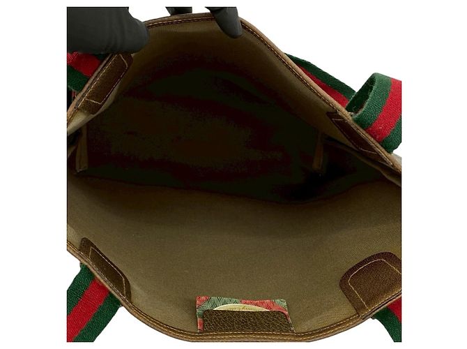 Gucci Vintage Sherry Line GG Logo Ledertasche Braun Rot Grün - Ansicht 10