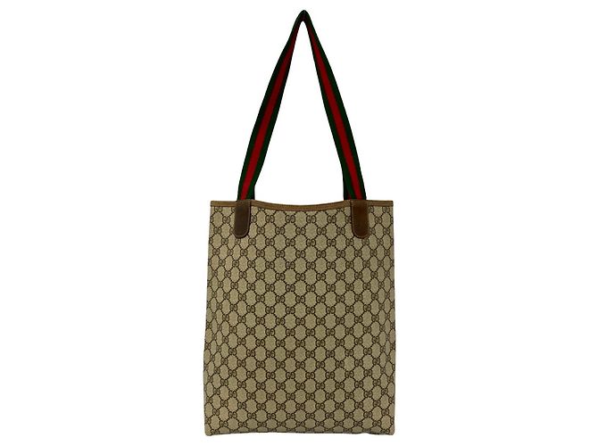 Gucci Vintage Sherry Line GG Logo Ledertasche Braun Rot Grün - Ansicht 3