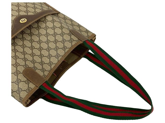 Gucci Vintage Sherry Line GG Logo Ledertasche Braun Rot Grün - Ansicht 4