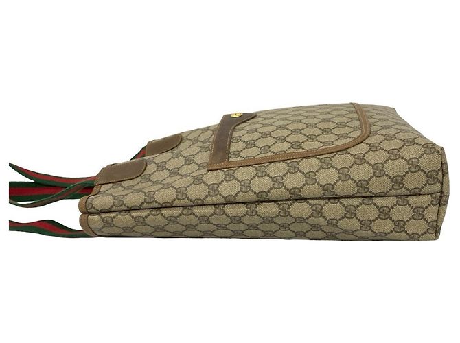 Gucci Vintage Sherry Line GG Logo Ledertasche Braun Rot Grün - Ansicht 5