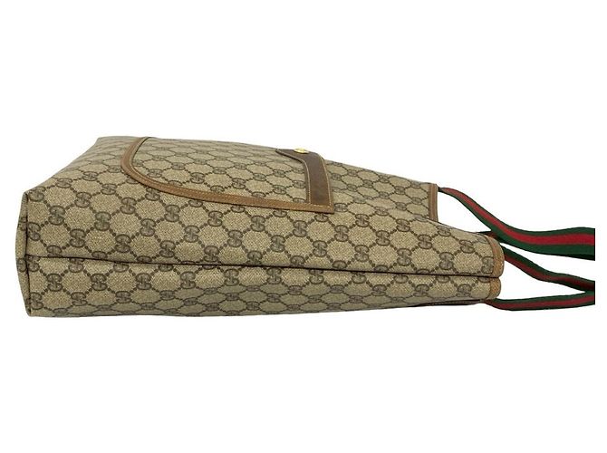 Gucci Vintage Sherry Line GG Logo Ledertasche Braun Rot Grün - Ansicht 6