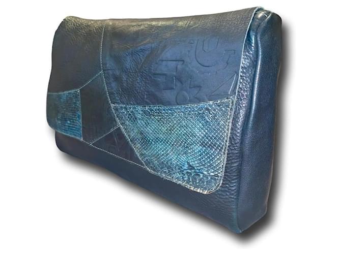 Pochette Prada in pelle blu - vista 10