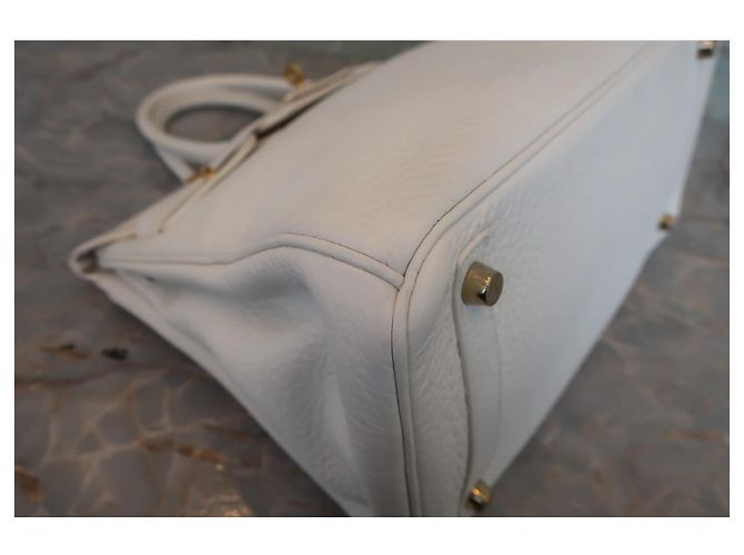 Borsa Hermès Birkin Taurillon Clemence 30 Bianco - vista 7
