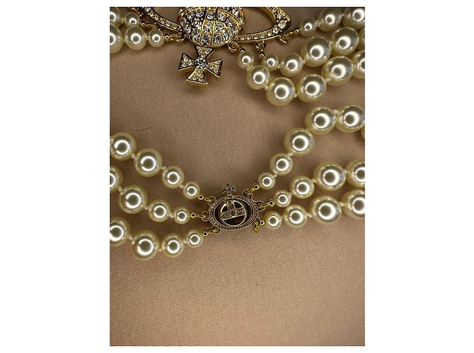 Collana choker Bas Relief a tre file dorata Vivienne Westwood Bianco D'oro - vista 10