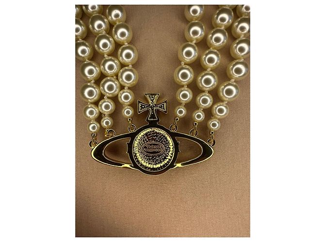 Collana choker Bas Relief a tre file dorata Vivienne Westwood Bianco D'oro - vista 11