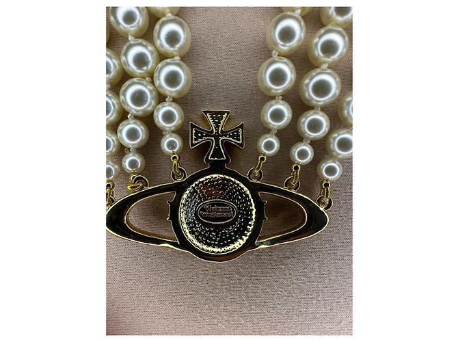 Collana choker Bas Relief a tre file dorata Vivienne Westwood Bianco D'oro - vista 12