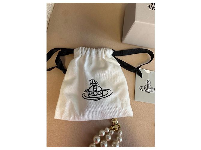 Collana choker Bas Relief a tre file dorata Vivienne Westwood Bianco D'oro - vista 14