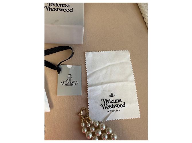 Collana choker Bas Relief a tre file dorata Vivienne Westwood Bianco D'oro - vista 15