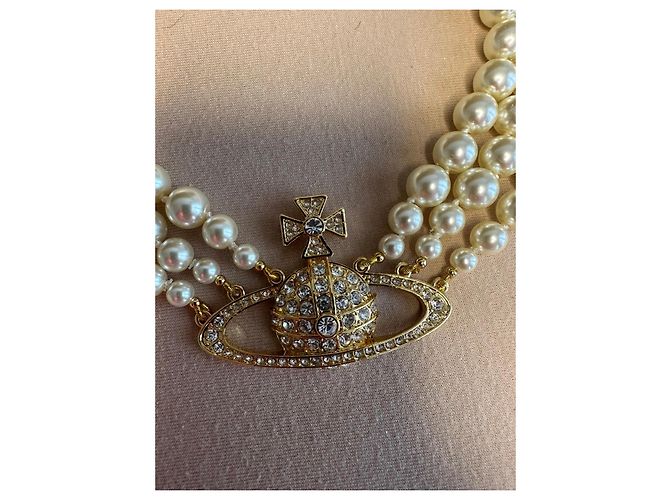 Collana choker Bas Relief a tre file dorata Vivienne Westwood Bianco D'oro - vista 4