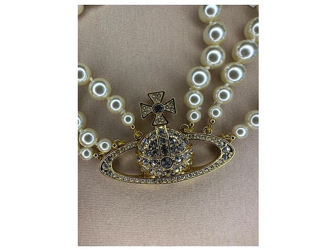 Collana choker Bas Relief a tre file dorata Vivienne Westwood Bianco D'oro - vista 5