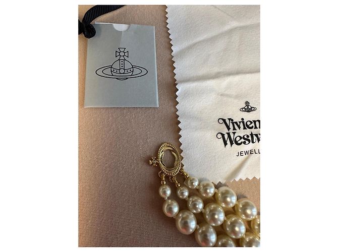 Collana choker Bas Relief a tre file dorata Vivienne Westwood Bianco D'oro - vista 6