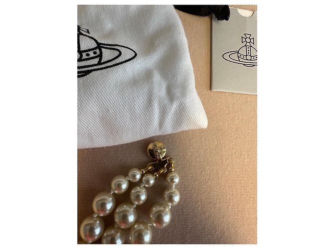 Collana choker Bas Relief a tre file dorata Vivienne Westwood Bianco D'oro - vista 7
