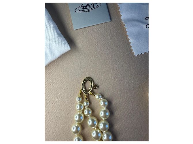 Collana choker Bas Relief a tre file dorata Vivienne Westwood Bianco D'oro - vista 8