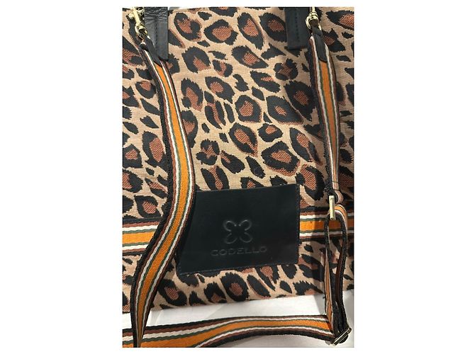 Autre Marque Codello - Borsa tote in tela e pelle con stampa leopardata Marrone Nero Arancione Stampa leopardo - vista 3