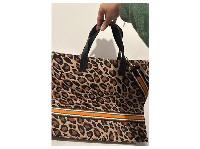 Autre Marque Codello - Borsa tote in tela e pelle con stampa leopardata Marrone Nero Arancione Stampa leopardo - vista 5