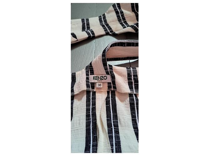 Vestido Kenzo de algodón a rayas negro y crema Blanco roto - vista 7