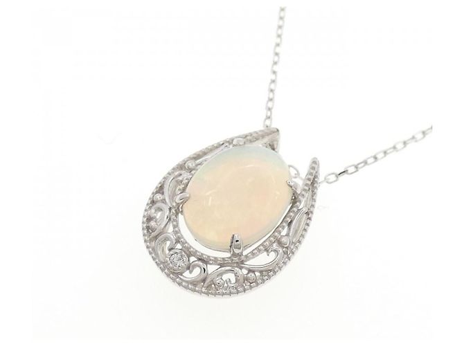 Autre Marque Collana in oro bianco Au750 con opale e diamanti Argento - vista 3
