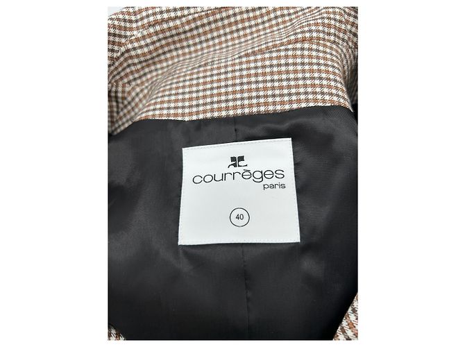 Courreges Abrigo largo beige a cuadros - vista 5