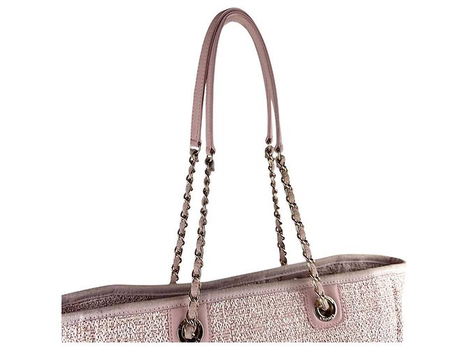 Borsa a Spalla Chanel Deauville MM in Tweed Rosa - vista 10