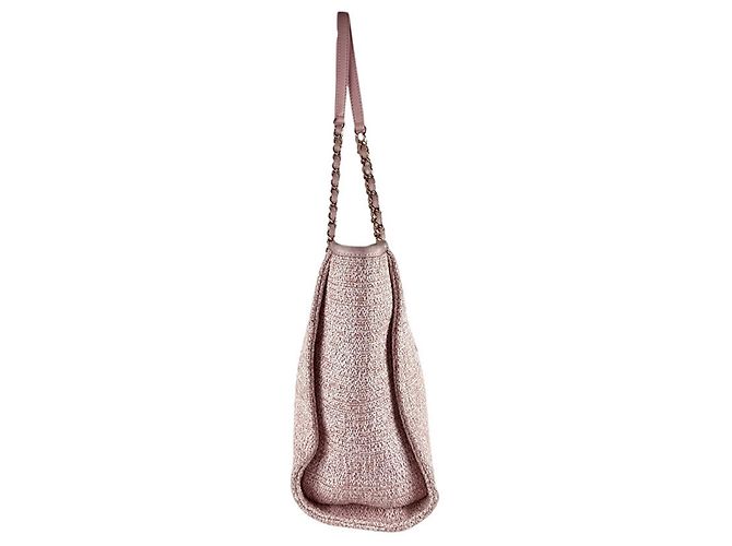Borsa a Spalla Chanel Deauville MM in Tweed Rosa - vista 2