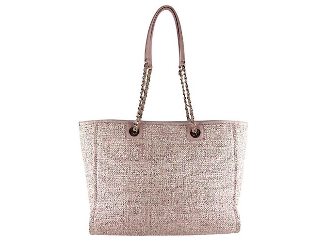 Borsa a Spalla Chanel Deauville MM in Tweed Rosa - vista 3