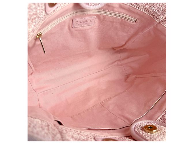 Borsa a Spalla Chanel Deauville MM in Tweed Rosa - vista 5