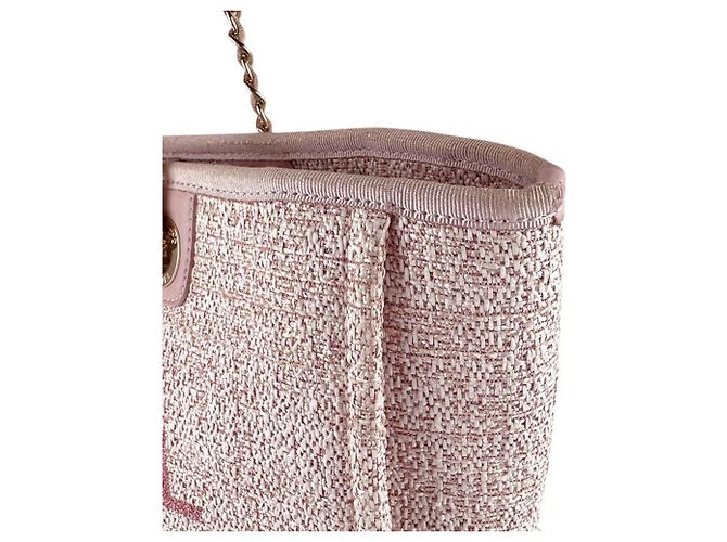Borsa a Spalla Chanel Deauville MM in Tweed Rosa - vista 7