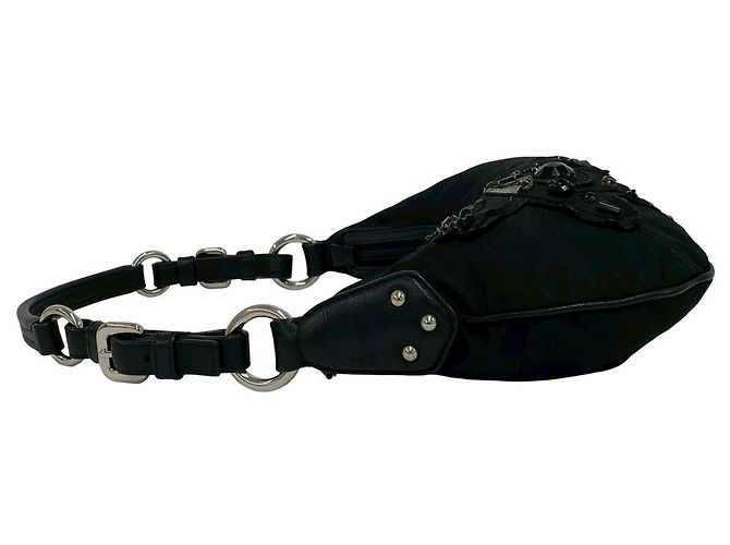 Borsa a spalla in tessuto nero con perline Prada Bear per la sera - vista 5