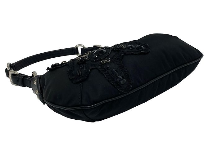Borsa a spalla in tessuto nero con perline Prada Bear per la sera - vista 7