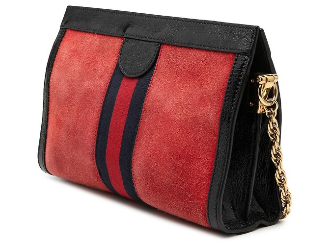 Gucci Rosso Piccolo in Suede Web Ophidia con Catena a Spalla - vista 2
