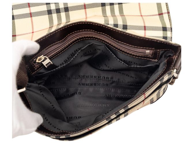 Borsa a tracolla in tela check beige Burberry - vista 4