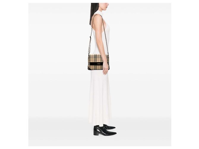 Borsa a tracolla in tela check beige Burberry - vista 6