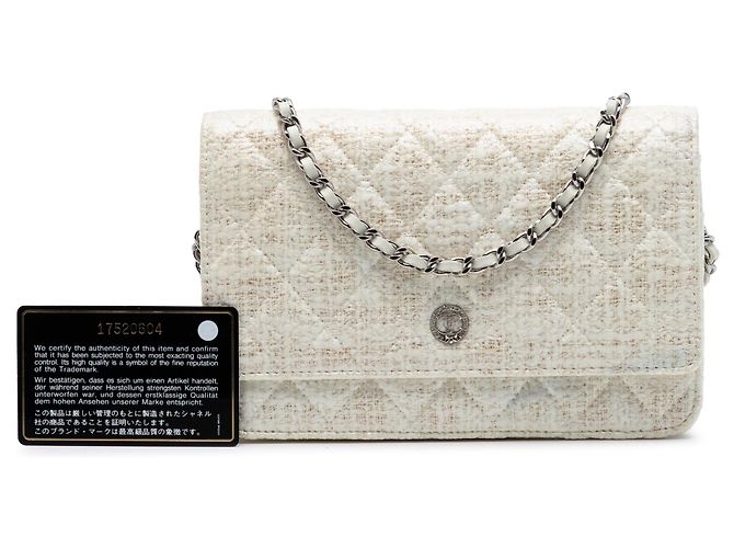 Wallet On Chain Portafoglio Chanel in tweed rivestito marrone con catena CC Beige - vista 9
