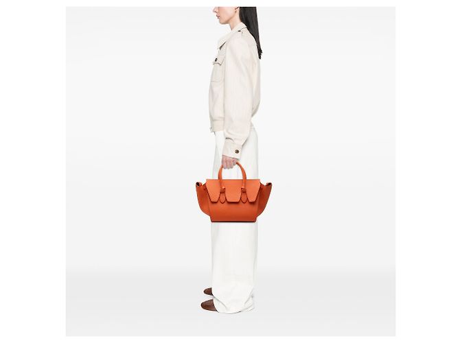 Céline Celine Orange Kleine genarbte Kalbsleder Krawattenknoten-Handtasche - Ansicht 7
