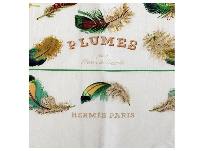 Bufanda de seda Hermès - PLUMES de Henride Linares Blanco Crudo - vista 2