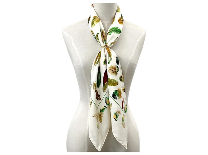 Bufanda de seda Hermès - PLUMES de Henride Linares Blanco Crudo - vista 5