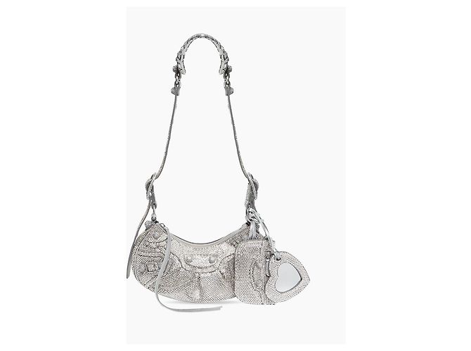Balenciaga Borsa a Spalla Le Cagole XS completamente in Strass Argento Grigio - vista 5