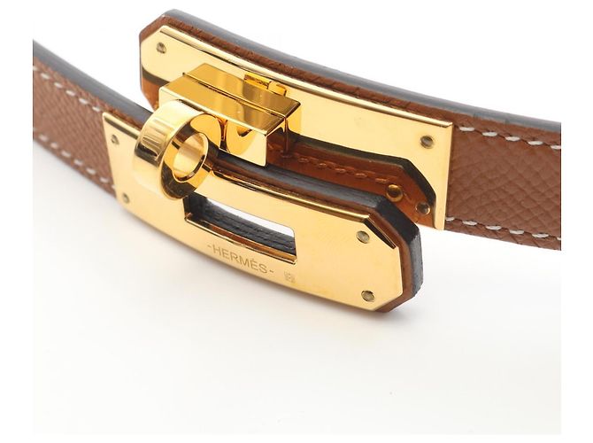 Cinturón Kelly de Hermès en cuero Epsom Castaño Dorado - vista 3